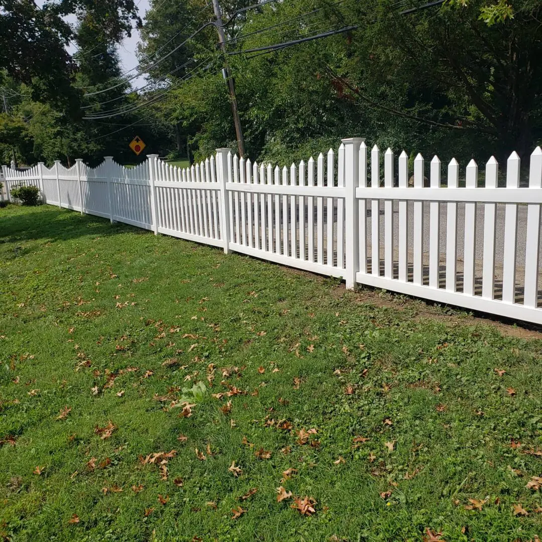 The white fence of a green garden