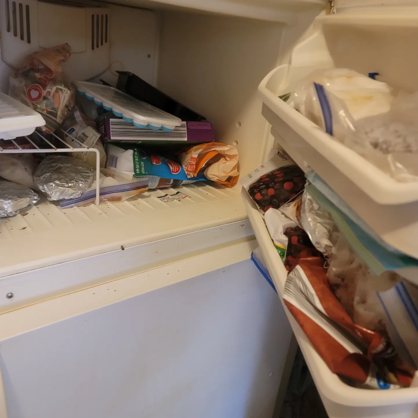 Used frozen items stored in a fridge